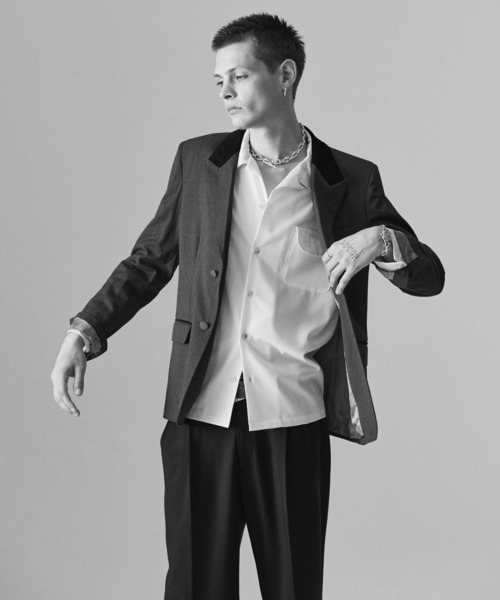 glamb（グラム）の「Blue Noise Open Collar Shirt / ブルーノイズオープンカラーシャツ（シャツ/ブラウス・メンズ・ホワイト/ネイビー・S/M/L）」の10枚目の写真