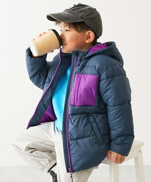 devirock(デビロック)の「洗える ファイバーダウン フードが取り外せる あったか防風 ジャケット(ダウンジャケット/コート・キッズ・サファリグリーン/ブラウン系その他/グレイッシュブルー/スミクロ/ブルー系その他/グリーン系その他・100cm/110cm/120cm/130cm/140cm/150cm/160cm)」の5枚目の写真