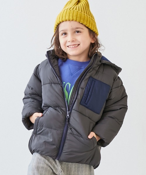 devirock(デビロック)の「洗える ファイバーダウン フードが取り外せる あったか防風 ジャケット(ダウンジャケット/コート・キッズ・サファリグリーン/ブラウン系その他/グレイッシュブルー/スミクロ/ブルー系その他/グリーン系その他・100cm/110cm/120cm/130cm/140cm/150cm/160cm)」の2枚目の写真