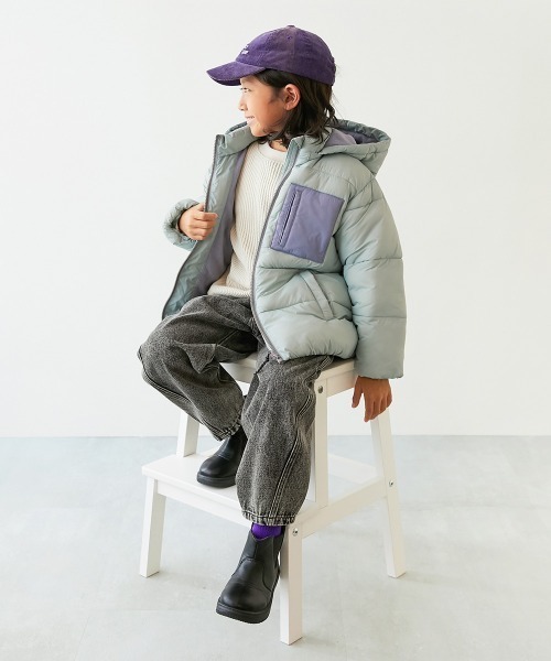 devirock(デビロック)の「洗える ファイバーダウン フードが取り外せる あったか防風 ジャケット(ダウンジャケット/コート・キッズ・サファリグリーン/ブラウン系その他/グレイッシュブルー/スミクロ/ブルー系その他/グリーン系その他・100cm/110cm/120cm/130cm/140cm/150cm/160cm)」の10枚目の写真