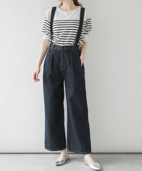 RCD(アールシーディー)の「取り外せるサスペンダーデニムワイドパンツ(デニムパンツ・レディース・ワンウォッシュ/ネイビー/ブルー・LL/L/M)」の1枚目の写真
