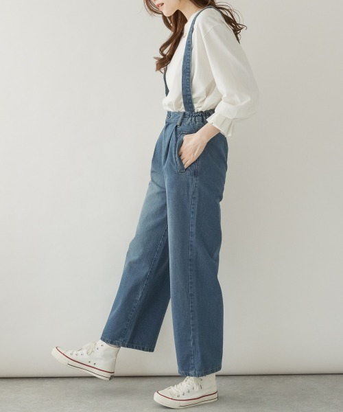 RCD(アールシーディー)の「取り外せるサスペンダーデニムワイドパンツ(デニムパンツ・レディース・ワンウォッシュ/ネイビー/ブルー・LL/L/M)」の6枚目の写真