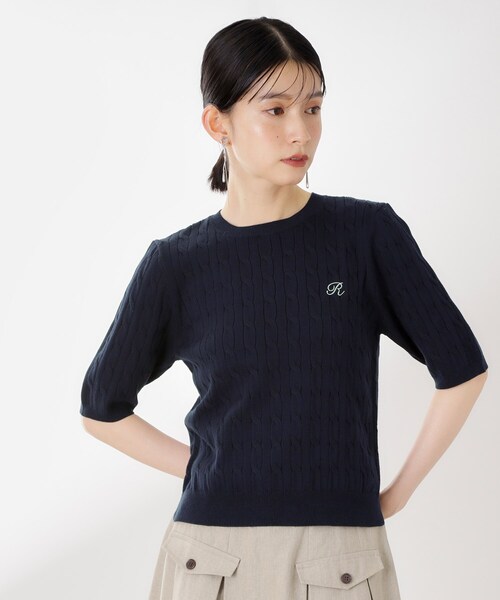 THE SHOP TK （ザ ショップ ティーケー ）の「ワンポイント刺繍ケーブル半袖ニット【洗濯機OK】（ニット/セーター・レディース・アイボリー/ネイビー/グリーン・13/12）」の3枚目の写真