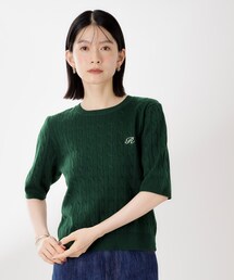 THE SHOP TK （ザ ショップ ティーケー ）の「ワンポイント刺繍ケーブル半袖ニット【洗濯機OK】（ニット/セーター・レディース）」