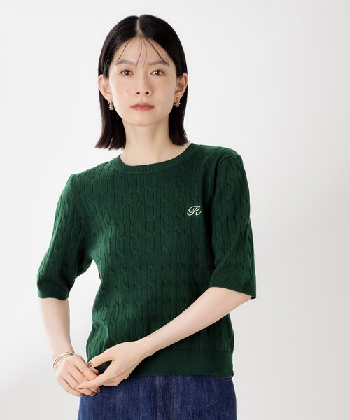 THE SHOP TK （ザ ショップ ティーケー ）の「ワンポイント刺繍ケーブル半袖ニット【洗濯機OK】（ニット/セーター・レディース・アイボリー/ネイビー/グリーン・13/12）」の2枚目の写真