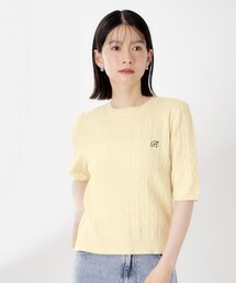 THE SHOP TK （ザ ショップ ティーケー ）の「ワンポイント刺繍ケーブル半袖ニット【洗濯機OK】（ニット/セーター）」