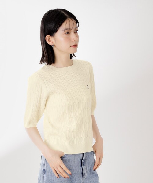 THE SHOP TK （ザ ショップ ティーケー ）の「ワンポイント刺繍ケーブル半袖ニット【洗濯機OK】（ニット/セーター・レディース・アイボリー/ネイビー/グリーン・13/12）」の9枚目の写真
