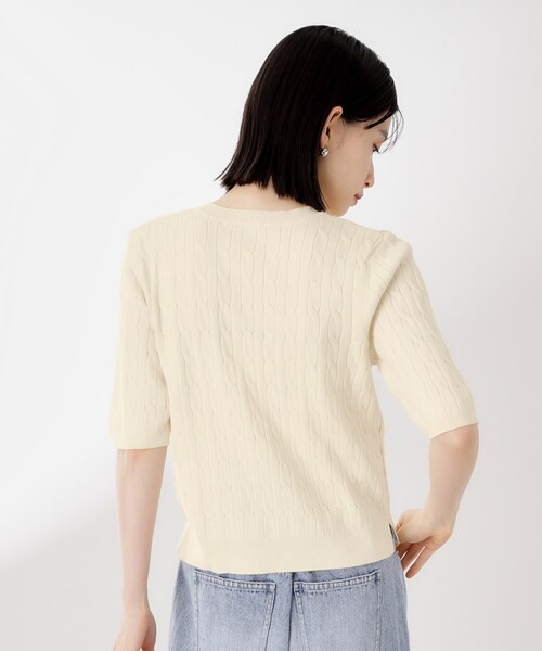 THE SHOP TK （ザ ショップ ティーケー ）の「ワンポイント刺繍ケーブル半袖ニット【洗濯機OK】（ニット/セーター・レディース・アイボリー/ネイビー/グリーン・13/12）」の8枚目の写真