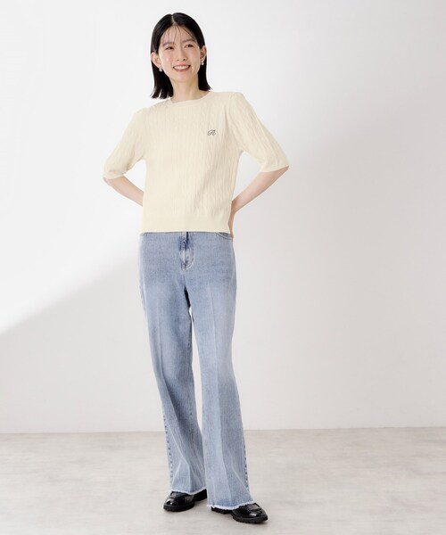 THE SHOP TK （ザ ショップ ティーケー ）の「ワンポイント刺繍ケーブル半袖ニット【洗濯機OK】（ニット/セーター・レディース・アイボリー/ネイビー/グリーン・13/12）」の7枚目の写真