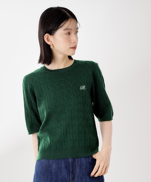 THE SHOP TK （ザ ショップ ティーケー ）の「ワンポイント刺繍ケーブル半袖ニット【洗濯機OK】（ニット/セーター・レディース・アイボリー/ネイビー/グリーン・13/12）」の5枚目の写真