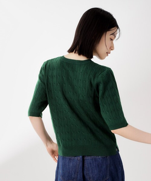 THE SHOP TK （ザ ショップ ティーケー ）の「ワンポイント刺繍ケーブル半袖ニット【洗濯機OK】（ニット/セーター・レディース・アイボリー/ネイビー/グリーン・13/12）」の4枚目の写真