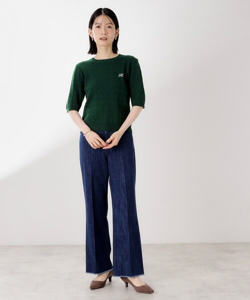 THE SHOP TK （ザ ショップ ティーケー ）の「ワンポイント刺繍ケーブル半袖ニット【洗濯機OK】（ニット/セーター・レディース・アイボリー/ネイビー/グリーン・13/12）」の21枚目の写真