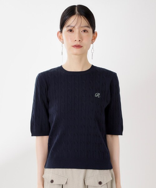 THE SHOP TK （ザ ショップ ティーケー ）の「ワンポイント刺繍ケーブル半袖ニット【洗濯機OK】（ニット/セーター・レディース・アイボリー/ネイビー/グリーン・13/12）」の15枚目の写真