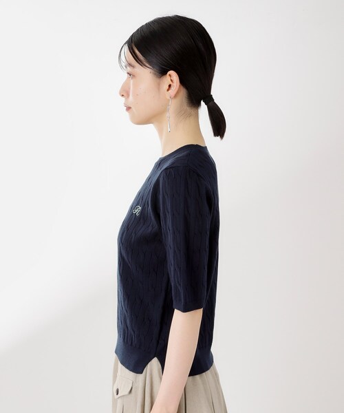 THE SHOP TK （ザ ショップ ティーケー ）の「ワンポイント刺繍ケーブル半袖ニット【洗濯機OK】（ニット/セーター・レディース・アイボリー/ネイビー/グリーン・13/12）」の14枚目の写真