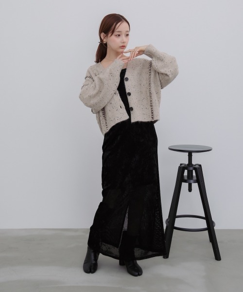 セール】チョコチップ風ネップ ショート丈ニットカーディガン