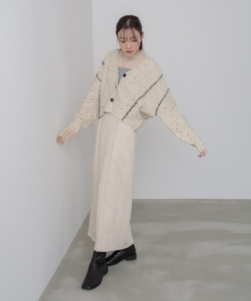 セール】チョコチップ風ネップ ショート丈ニットカーディガン