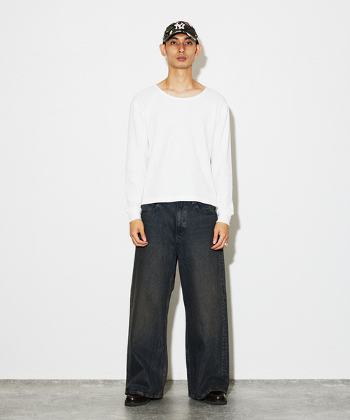 セール】ワイド ネック サーマル ロンT（Tシャツ/カットソー