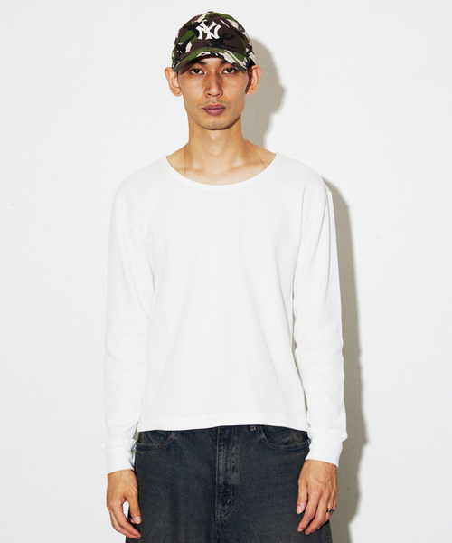 JOURNAL STANDARD（ジャーナルスタンダード）の「ワイド ネック サーマル ロンT（Tシャツ/カットソー・メンズ・ホワイト/ブラック・MEDIUM/LARGE）」の11枚目の写真
