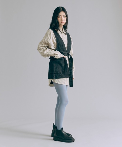 EN NEUME(エンノイム)の「Vintage Stripe Double Collar Over Shirt(シャツ/ブラウス・レディース・ベージュ/ネイビー/ブラウン・FREE)」の20枚目の写真