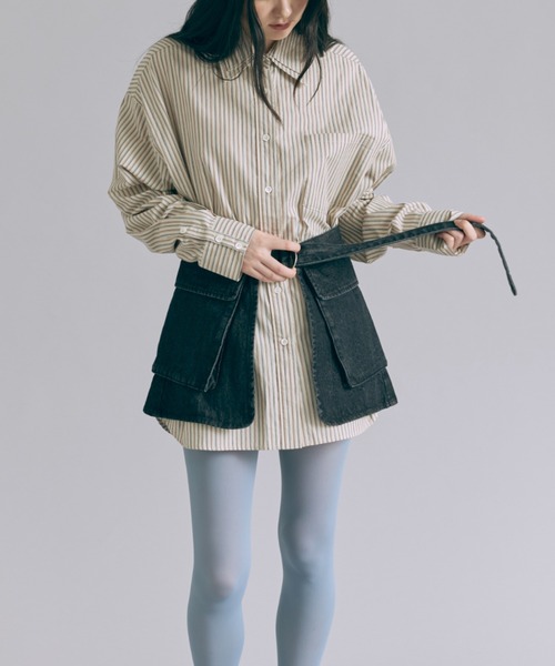 EN NEUME(エンノイム)の「Vintage Stripe Double Collar Over Shirt(シャツ/ブラウス・レディース・ベージュ/ネイビー/ブラウン・FREE)」の10枚目の写真