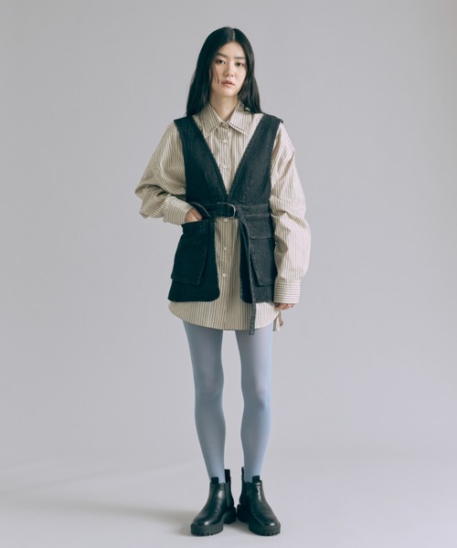 EN NEUME(エンノイム)の「Vintage Stripe Double Collar Over Shirt(シャツ/ブラウス・レディース・ベージュ/ネイビー/ブラウン・FREE)」の19枚目の写真