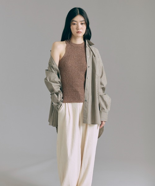 EN NEUME(エンノイム)の「Vintage Stripe Double Collar Over Shirt(シャツ/ブラウス・レディース・ベージュ/ネイビー/ブラウン・FREE)」の7枚目の写真