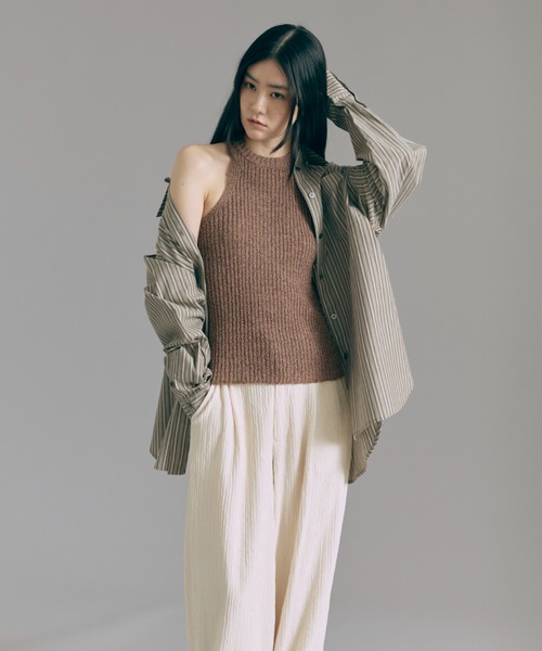 EN NEUME(エンノイム)の「Vintage Stripe Double Collar Over Shirt(シャツ/ブラウス・レディース・ベージュ/ネイビー/ブラウン・FREE)」の8枚目の写真