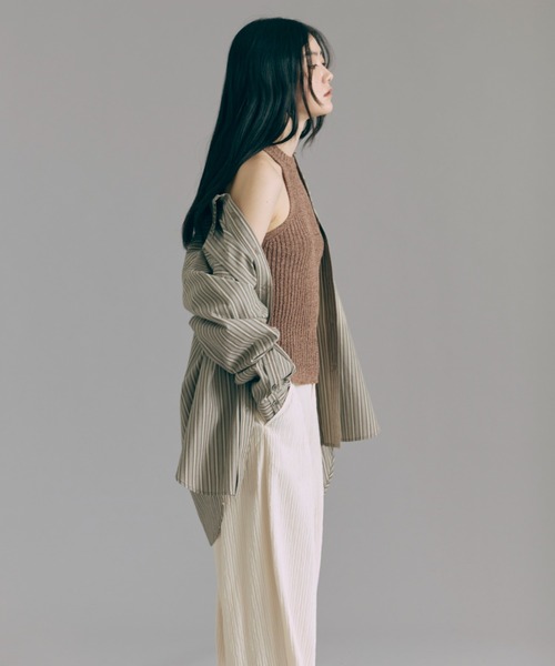 EN NEUME(エンノイム)の「Vintage Stripe Double Collar Over Shirt(シャツ/ブラウス・レディース・ベージュ/ネイビー/ブラウン・FREE)」の9枚目の写真