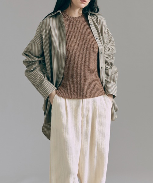 EN NEUME(エンノイム)の「Vintage Stripe Double Collar Over Shirt(シャツ/ブラウス・レディース・ベージュ/ネイビー/ブラウン・FREE)」の6枚目の写真