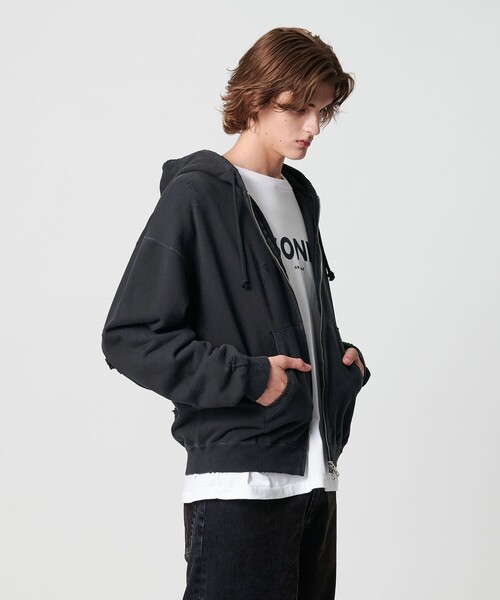 MONKEY TIME（モンキータイム）の「フレンチテリー ディストレスト フルジップ フーディー（パーカー・メンズ・ブラック/ピンク・L/XL/S/M）」の4枚目の写真