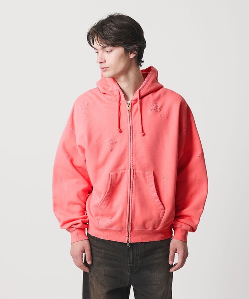 MONKEY TIME（モンキータイム）の「フレンチテリー ディストレスト フルジップ フーディー（パーカー・メンズ・ブラック/ピンク・L/XL/S/M）」の9枚目の写真