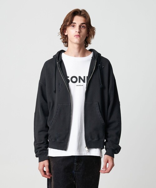 MONKEY TIME（モンキータイム）の「フレンチテリー ディストレスト フルジップ フーディー（パーカー・メンズ・ブラック/ピンク・L/XL/S/M）」の14枚目の写真