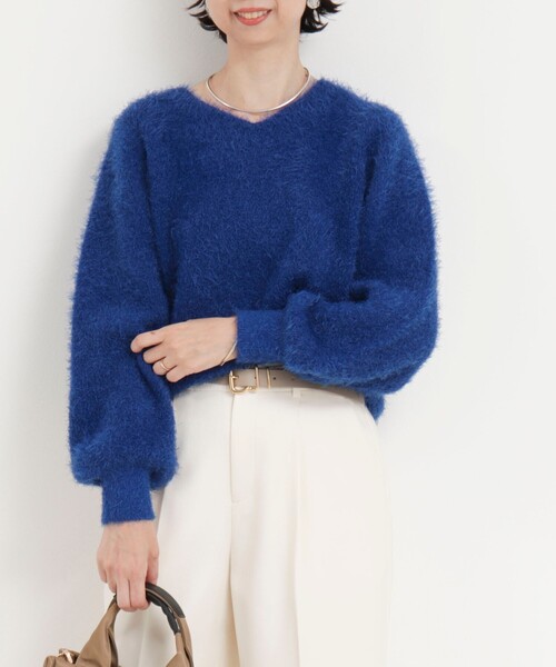 MICO COULIER（ミコクリエ）の「ダブルフェイスシャギー2WAYプルオーバーニット（ニット/セーター・レディース・ブルー/チャコールグレー/グレイッシュベージュ・38）」の2枚目の写真