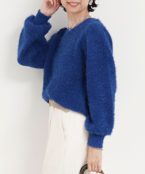 MICO COULIER（ミコクリエ）の「ダブルフェイスシャギー2WAYプルオーバーニット（ニット/セーター・レディース・ブルー/チャコールグレー/グレイッシュベージュ・38）」の17枚目の写真