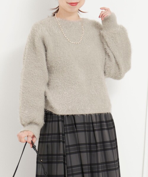 MICO COULIER（ミコクリエ）の「ダブルフェイスシャギー2WAYプルオーバーニット（ニット/セーター・レディース・ブルー/チャコールグレー/グレイッシュベージュ・38）」の7枚目の写真