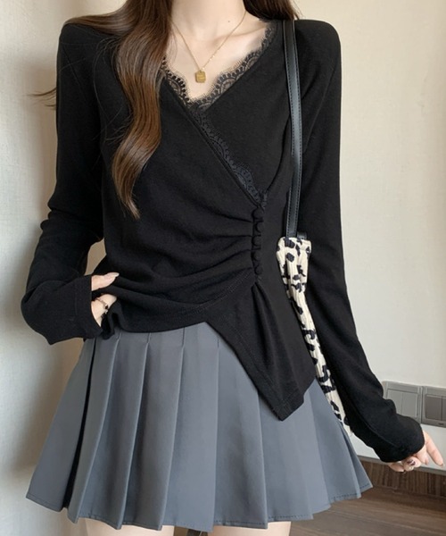 2ly2(トゥーリートゥー)の「レース×アシンメトリーデザイントップス(Tシャツ/カットソー・レディース・ホワイト/ブラック/グレー・FREE)」の3枚目の写真
