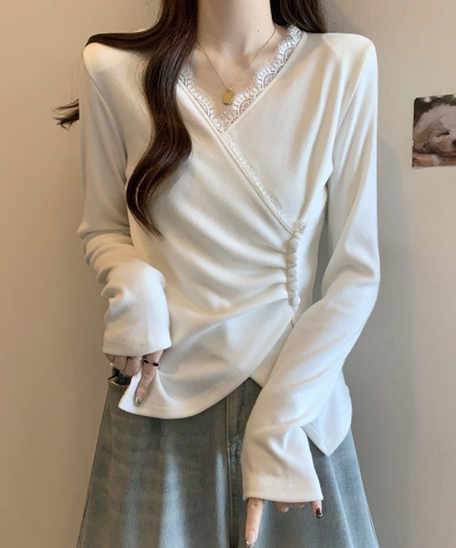 2ly2(トゥーリートゥー)の「レース×アシンメトリーデザイントップス(Tシャツ/カットソー・レディース・ホワイト/ブラック/グレー・FREE)」の5枚目の写真
