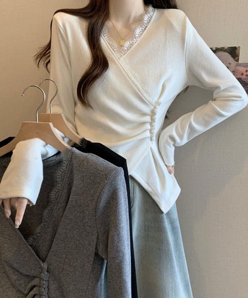 2ly2(トゥーリートゥー)の「レース×アシンメトリーデザイントップス(Tシャツ/カットソー・レディース・ホワイト/ブラック/グレー・FREE)」の6枚目の写真