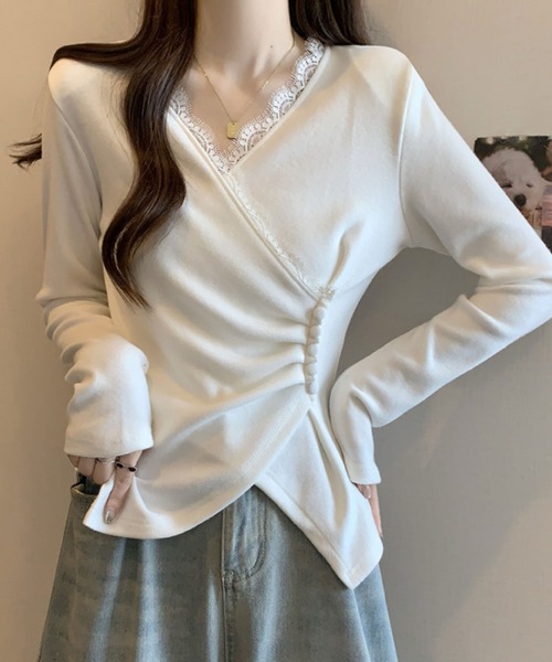 2ly2(トゥーリートゥー)の「レース×アシンメトリーデザイントップス(Tシャツ/カットソー・レディース・ホワイト/ブラック/グレー・FREE)」の8枚目の写真