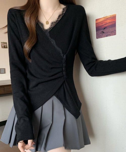 2ly2(トゥーリートゥー)の「レース×アシンメトリーデザイントップス(Tシャツ/カットソー・レディース・ホワイト/ブラック/グレー・FREE)」の17枚目の写真