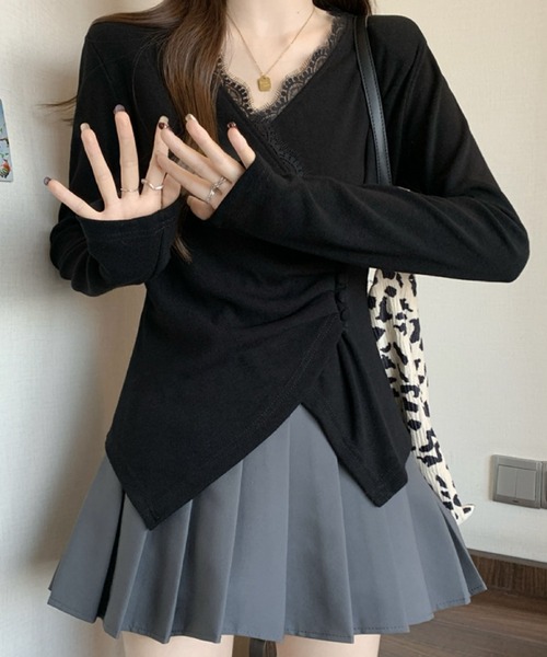 2ly2(トゥーリートゥー)の「レース×アシンメトリーデザイントップス(Tシャツ/カットソー・レディース・ホワイト/ブラック/グレー・FREE)」の18枚目の写真