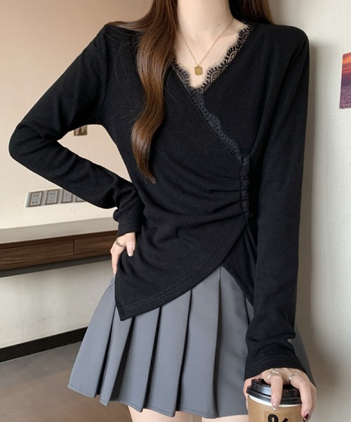2ly2(トゥーリートゥー)の「レース×アシンメトリーデザイントップス(Tシャツ/カットソー・レディース・ホワイト/ブラック/グレー・FREE)」の19枚目の写真