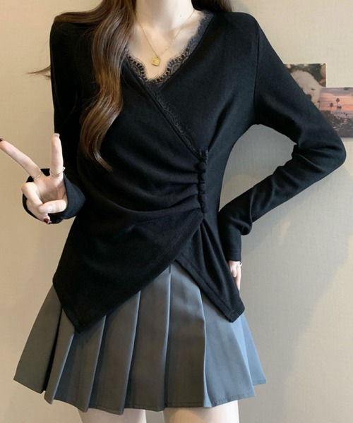 2ly2(トゥーリートゥー)の「レース×アシンメトリーデザイントップス(Tシャツ/カットソー・レディース・ホワイト/ブラック/グレー・FREE)」の20枚目の写真