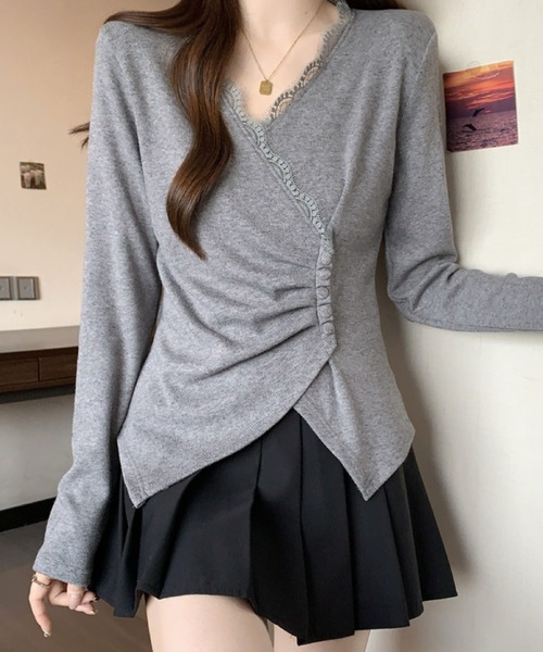 2ly2(トゥーリートゥー)の「レース×アシンメトリーデザイントップス(Tシャツ/カットソー・レディース・ホワイト/ブラック/グレー・FREE)」の11枚目の写真