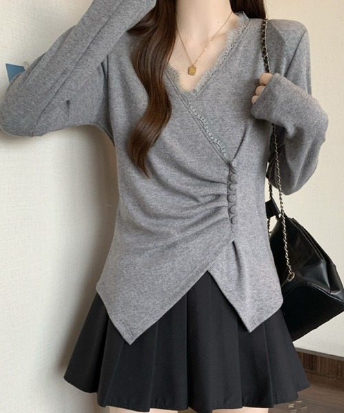 2ly2(トゥーリートゥー)の「レース×アシンメトリーデザイントップス(Tシャツ/カットソー・レディース・ホワイト/ブラック/グレー・FREE)」の13枚目の写真