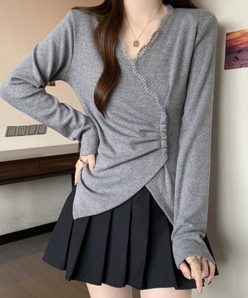 2ly2(トゥーリートゥー)の「レース×アシンメトリーデザイントップス(Tシャツ/カットソー・レディース・ホワイト/ブラック/グレー・FREE)」の14枚目の写真