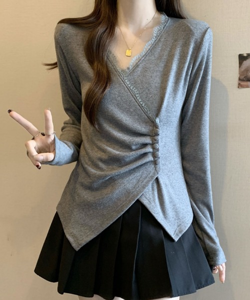 2ly2(トゥーリートゥー)の「レース×アシンメトリーデザイントップス(Tシャツ/カットソー・レディース・ホワイト/ブラック/グレー・FREE)」の15枚目の写真