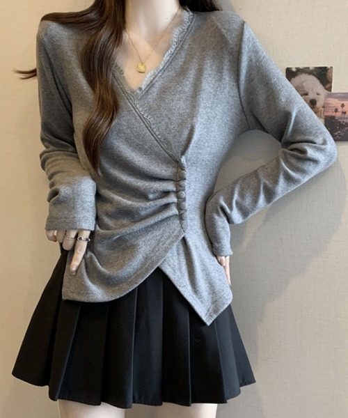 2ly2(トゥーリートゥー)の「レース×アシンメトリーデザイントップス(Tシャツ/カットソー・レディース・ホワイト/ブラック/グレー・FREE)」の16枚目の写真
