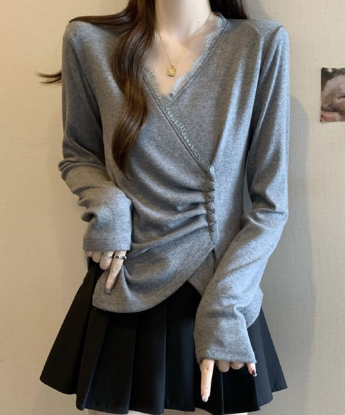 2ly2(トゥーリートゥー)の「レース×アシンメトリーデザイントップス(Tシャツ/カットソー・レディース・ホワイト/ブラック/グレー・FREE)」の9枚目の写真
