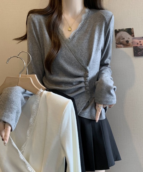 2ly2(トゥーリートゥー)の「レース×アシンメトリーデザイントップス(Tシャツ/カットソー・レディース・ホワイト/ブラック/グレー・FREE)」の10枚目の写真